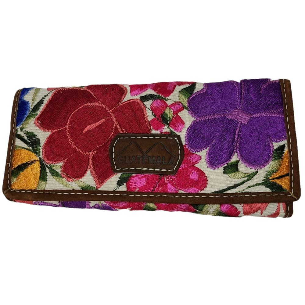 Bohemian Floral Embroidered‎ Women's Trifold Wallet Made in Guatemala Colorful